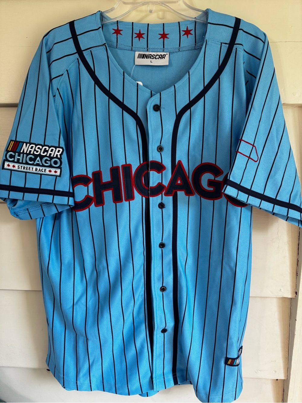 NASCAR Chicago Light Blue Pinstripe Jersey with Red Trim